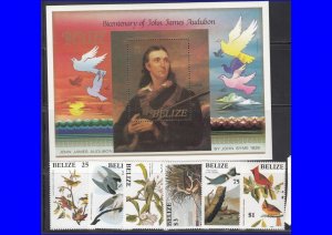 Belize Sc 750-6 NH Set+Souvenir sheet of 1985 - Birds - Audubon