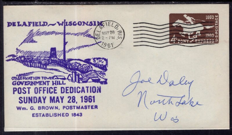 US Post Office Dedication,Dealfield,WI 1961 Cover