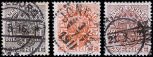 Sweden Scott O28, O36-37 (1910-12) Used H F-VF, CV $6.45 B