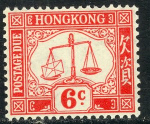 HONG KONG 1938-47 KGVI 6c Carmine POSTAGE DUE Sc J8 MH