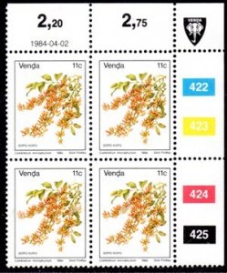 Venda - 1979 Flowers 11c Plate Block MNH** SG 14b