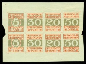 DANISH WEST INDIES #J5-8P (L5-8P), Postage Dues PROOF SHEET of all 4 values