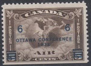 1932 CANADA OTTAWA CONFERENCE BOTTOM IMPERF 6c/5c SURCHARGE (SG# 318) MH VF