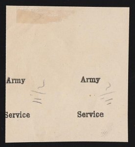 SUDAN 1906 'Army Service' overprint only imperf Proof, pair, no wmk, wove paper