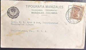 MI) 1932 COLOMBIA, COVER SENT FROM MANIZALEZ TO PHILADELPHIA UNITED STATES,