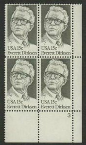 1981 Everett Dirksen Plate Block of 4 15c Postage Stamps, Sc# 1874, MNH, OG