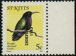 St. Kitts #112 Purple-Throated Carib Overprint Sideways 5c Postage Stamp 1983 NH