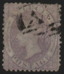 ST LUCIA-1864-76 6d Mauve with watermark reversed Sg 13c short perfs GU V40003