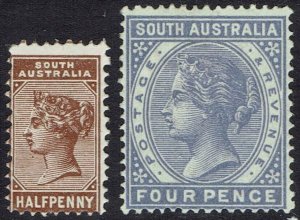 SOUTH AUSTRALIA 1883 QV ½D AND 4D PERF 15