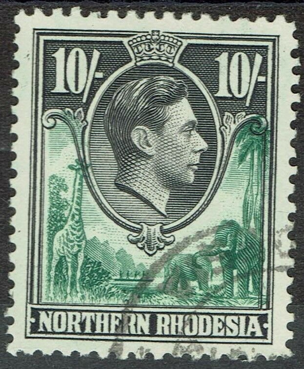 NORTHERN RHODESIA 1938 KGVI GIRAFFE AND ELEPHANTS 10/- USED