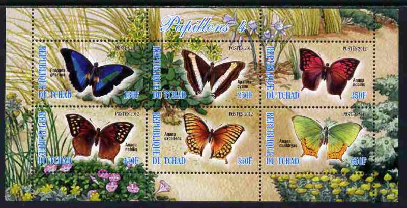 Chad 2012 Butterflies #4 perf sheetlet containing 6 value...