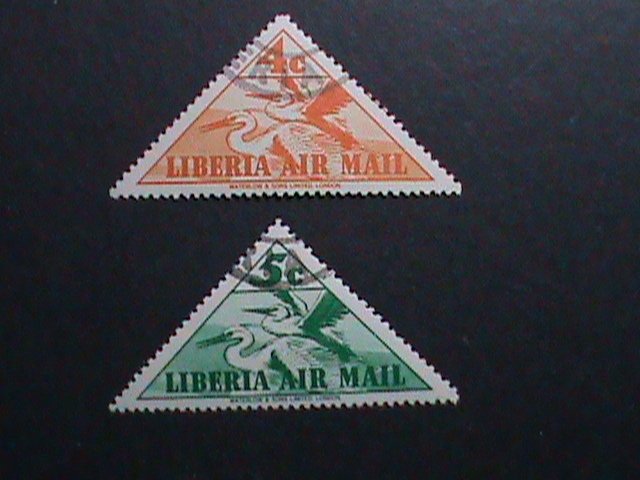 ​LIBERIA 1938  85 YEARS OLD- TRANAGLE-AIRMAIL-WHITE CRANE BIRDS CTO VERY FINE