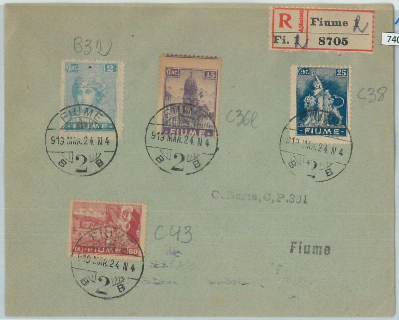 74098 -  ITALIA: FIUME - STORIA POSTALE :    BUSTA RACCOMANDATA  1924 