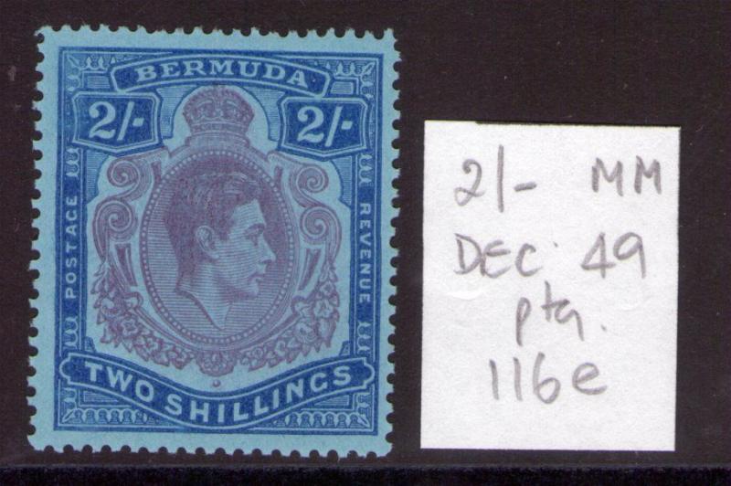 BERMUDA  2/-  SG116e Dec 49 ptg Geroge VI ,single,multi-colour lightly hinged, 