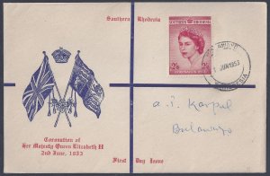 SOUTH AFRICA SOUTHERN RHODESIA 1953 CORONATION FDC OF QUEEN ELIZABETH