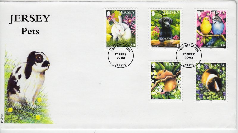 Jersey  2003 Pets,  set of 6 on FDC