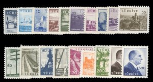 Turkey #1442-1460 Cat$49.70, 1959-60 1k-500k, complete set, never hinged