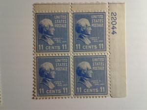 SCOTT # 816 PLATE BLOCK 11 CENT MINT VERY LIGHTLY HINGED POLK PRESIDENTIAL