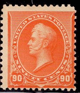 US Stamp #229 90c Orange Perry MINT NO GUM SCV $450 (as hinged)