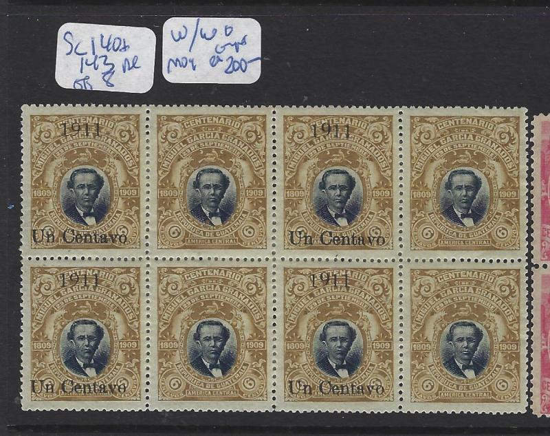 GUATEMALA (PP2208B)   SC 140+143 , 4 OF EACH IN BL OF 8  MOG  FOR EXHIBITION!!