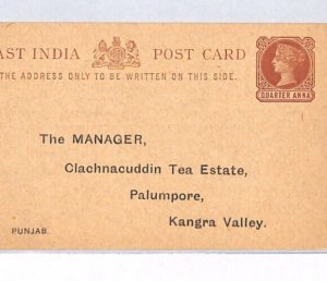 INDIA *TEA ESTATE* QV Postal Stationery Card CLACHNACUDDIN Kangra Valley PJ338