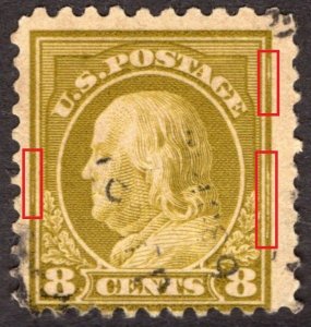 1916, US 8c, Franklin, Used, Print flaws on the frame line, Sc 470