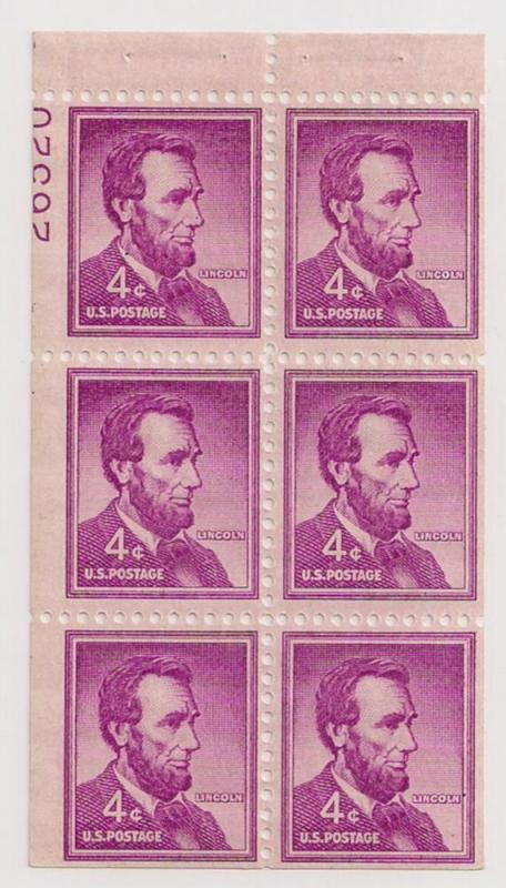 4c Lincoln Booklet Pane #1036a w plate # 26520 plus 1213a