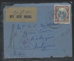 MALAYA KEDAH (PP3009B) 1941  SULTAN FPO NO 36 25C CENSOR A/M TO INDIA 