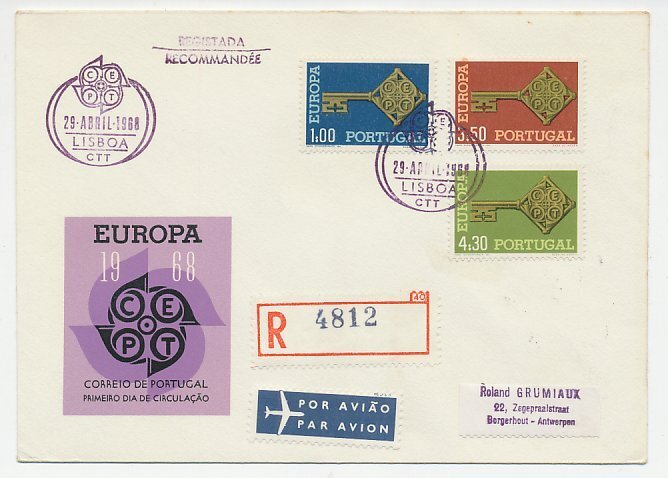 Registered cover / Postmark Portugal 1968 Keys - Europa