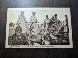 1930 French Morocco Judaica RPPC Postcard Cover to France Jewish Men in Market