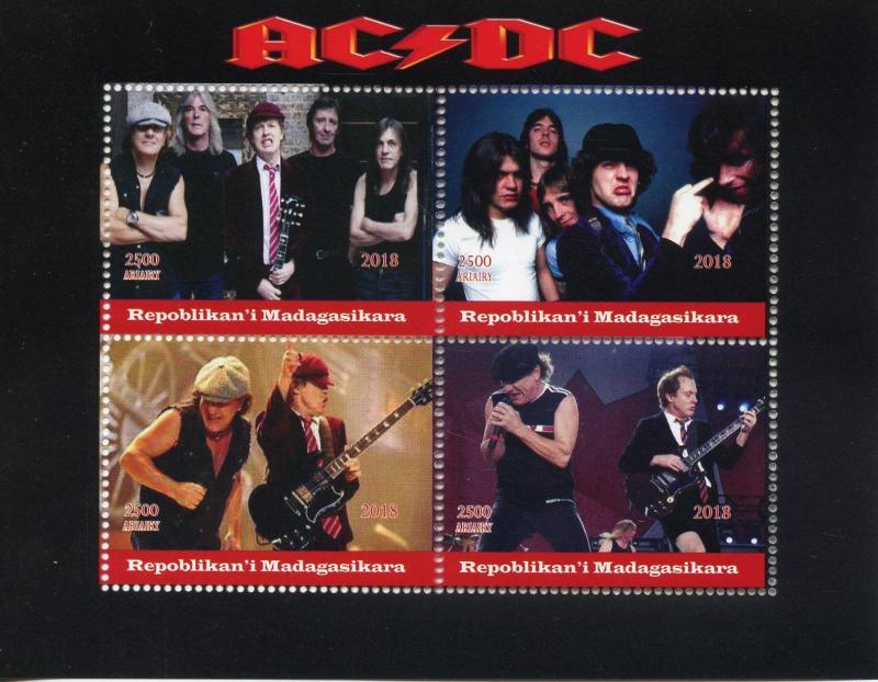 Madagascar 2018 MNH AC/DC ACDC Rock Band 4v M/S Music Guitars Stamps