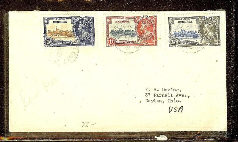 BERMUDA (P2110B)  SILVER JUBILEE   1D+  1 1/2D+2 1/2D COVER TO USA