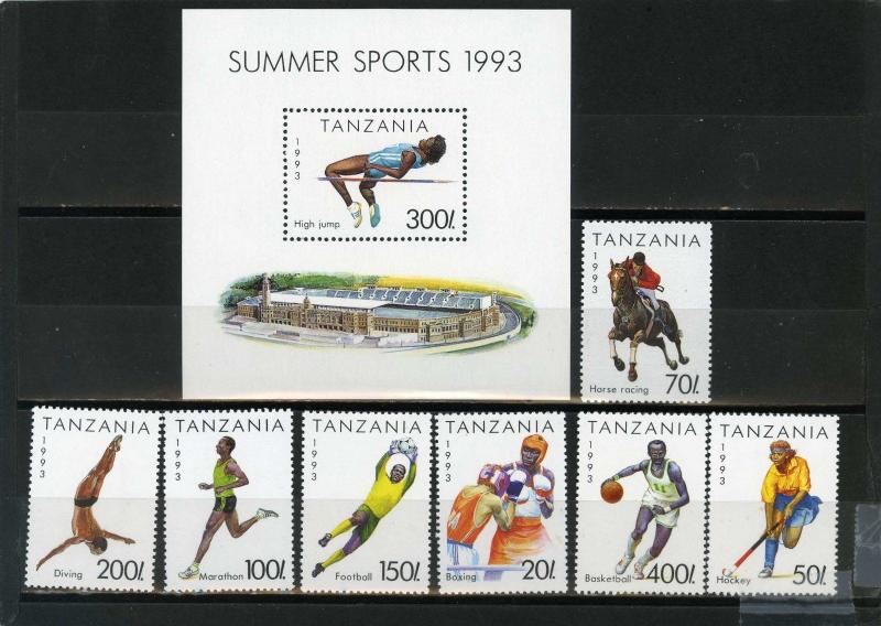 TANZANIA 1993 Sc#1018-1025 SUMMER SPORTS SET OF 7 STAMPS & S/S MNH 