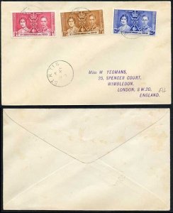 St Kitts and Nevis 1937 Coronation on a Cover