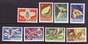 Romania-Sc#1582-9-unused NH set-Bees-Silkworm Moth-1963-Insects-