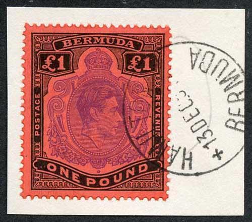 Bermuda SG121e One Pound Bright Violet and Black/scarlet perf 13 Fine Used