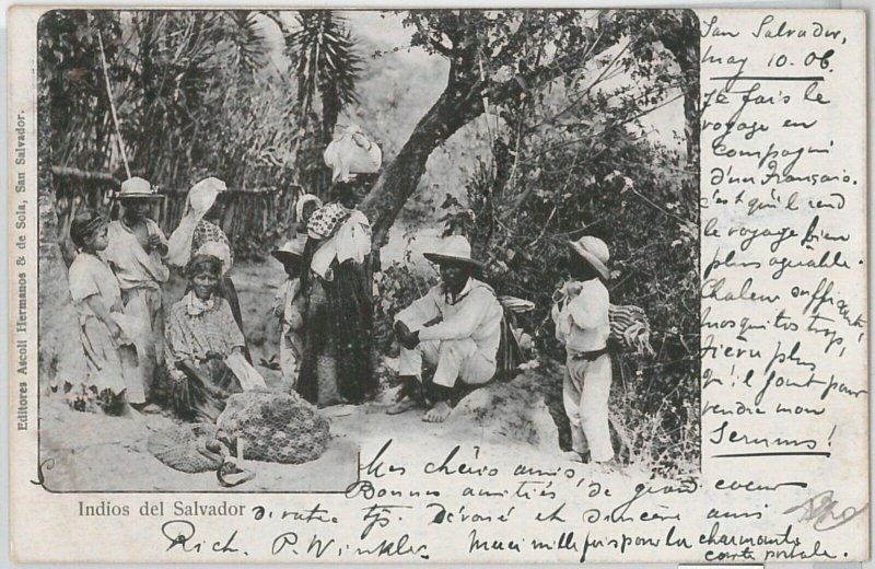 51091 -  EL SALVADOR -  POSTAL HISTORY - Ethnic POSTCARD to FRANCE 1906 - INDIOS