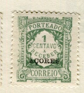 PORTUGAL AZORES; Early 1900s Postage Due issue fine Mint hinged 1c. value