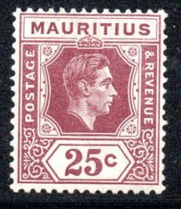 Mauritius - 1938-49 KGVI 25c MH* SG 259