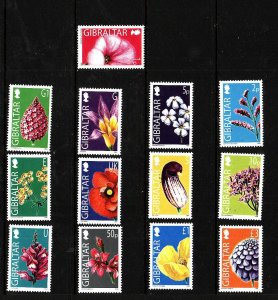 Gibraltar-Sc#980-92-unused NH set-Flowers-2004-