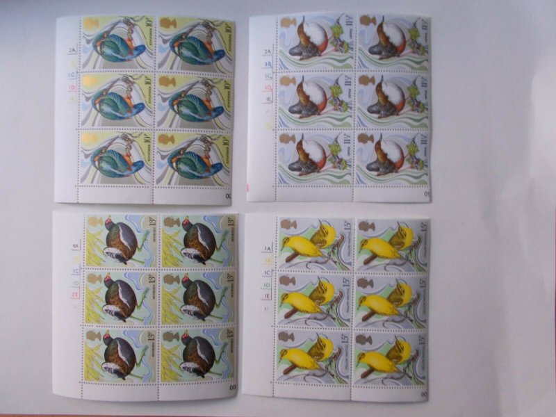 GB QEII 1980 British Birds Set of 4 in Cylinder Blocks of 6 U/M SG Cat £14.75