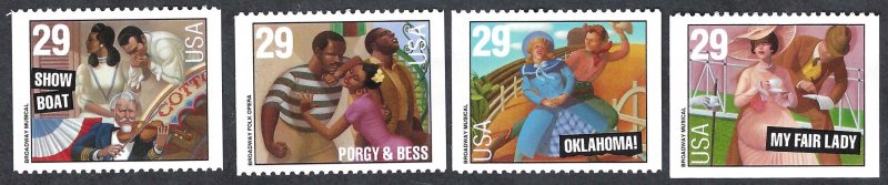 United States #2767-70 29¢ Broadway Musicals (1993). 4 singles from booklet. MNH
