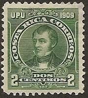 Costa Rica SC #70 Stamp 1910 Juan Mora Fernandez 2c Used Postmarked.