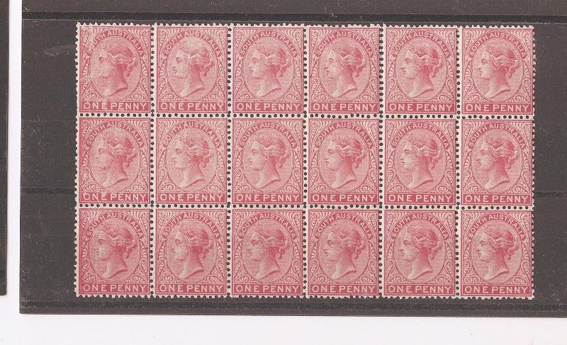 South Australia 1d SG 176 block of 18 most MNH, some MLH, some splits (dbs)