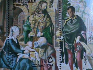 UMM AL QIWAIN- AIRMAIL-FAMOUS PAINTING- ADORATION OF THE MAGI S/S VF EST.$8