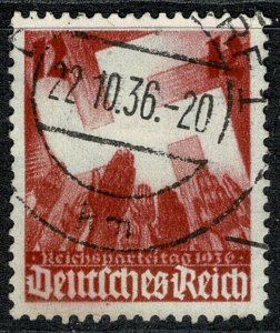 GERMANY 1936 NUREMBERG CONGRESS 12pf SCARLET USED SG 622 P.14 Wmk.97 XF/SUPERB