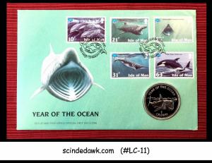 ISLE OF MAN 1998 MARINE LIFE SPECIAL FOLDER (1 COIN FDC AND 12-STAMPS MNH)