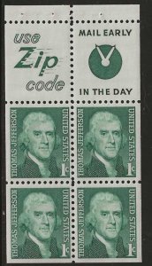 #1278b MNH (Zip & Mail Early) Complete Booklet Pane of 4