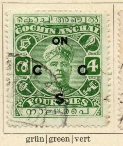 Cochin 1918-22 Early Issue Fine Used 4p. Optd 322448