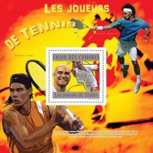 COMORES 2010 SHEET TENNIS PLAYERS JOUERS AGASSI FEDERER NADAL SPORTS cm10209b